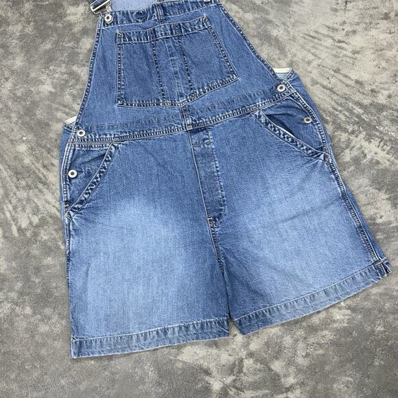 Vintage 2001 GAP Large Short Overalls Baggy Denim Blue Carpenter Shortalls Y2K - Picture 2 of 11
